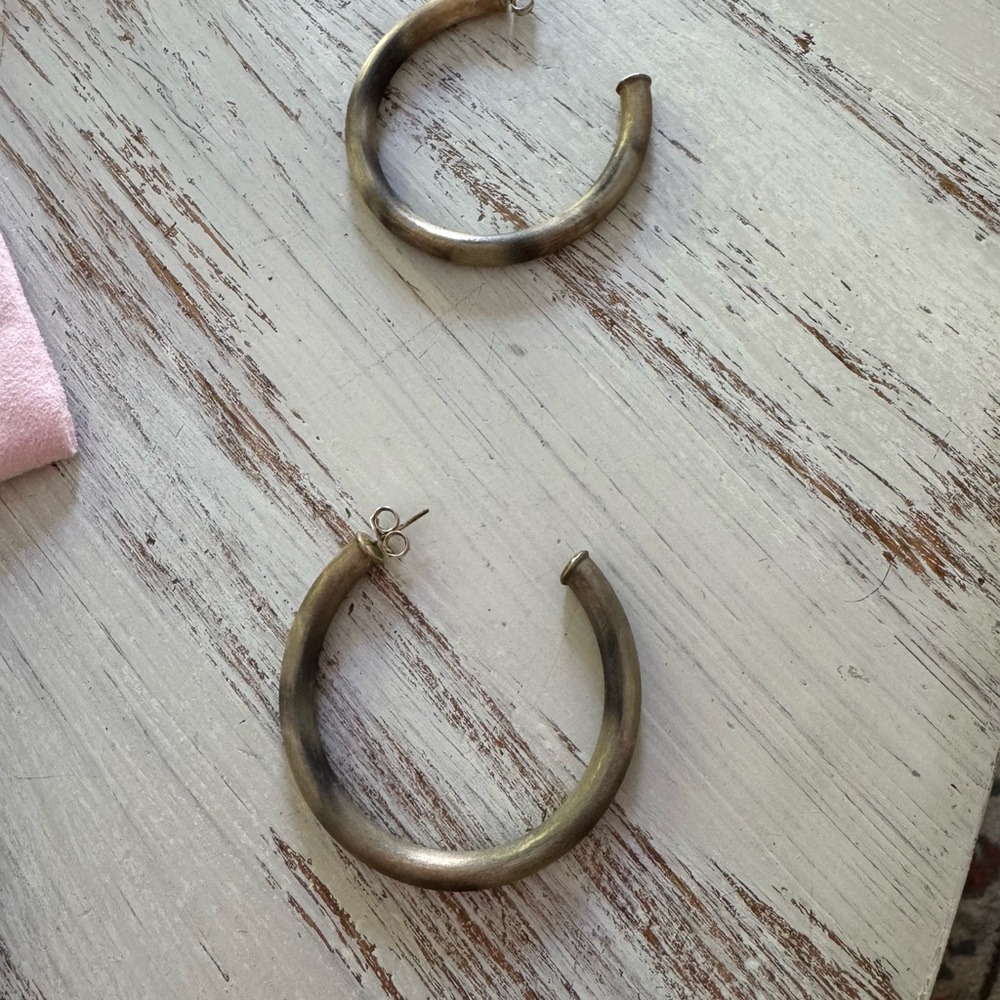 Sheila Fajl 2” Burnished Gold Hoop Earrings - Picture 2 of 3